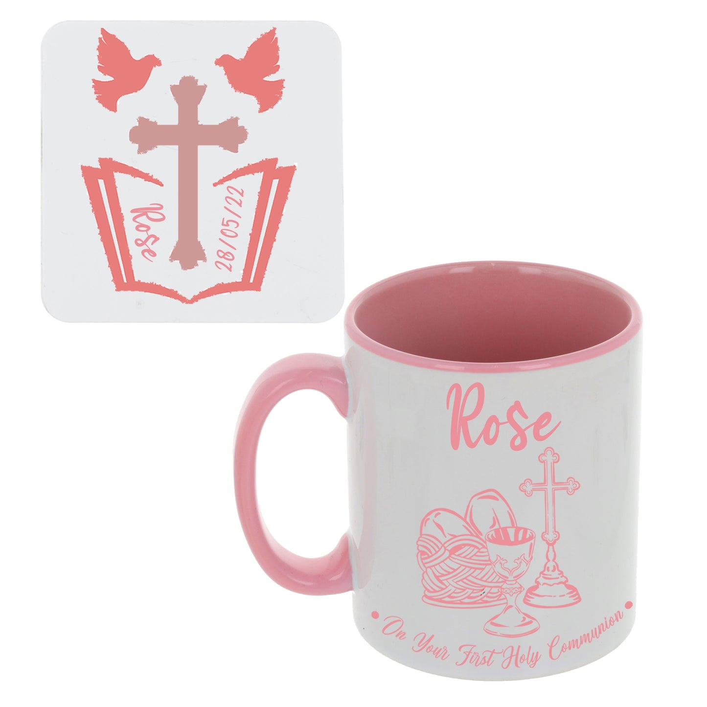 Personalised First Holy Communion Gift Mug & Coaster Set