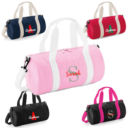 Personalised Name & Initial Design Barrel Bag Ideal School Bag