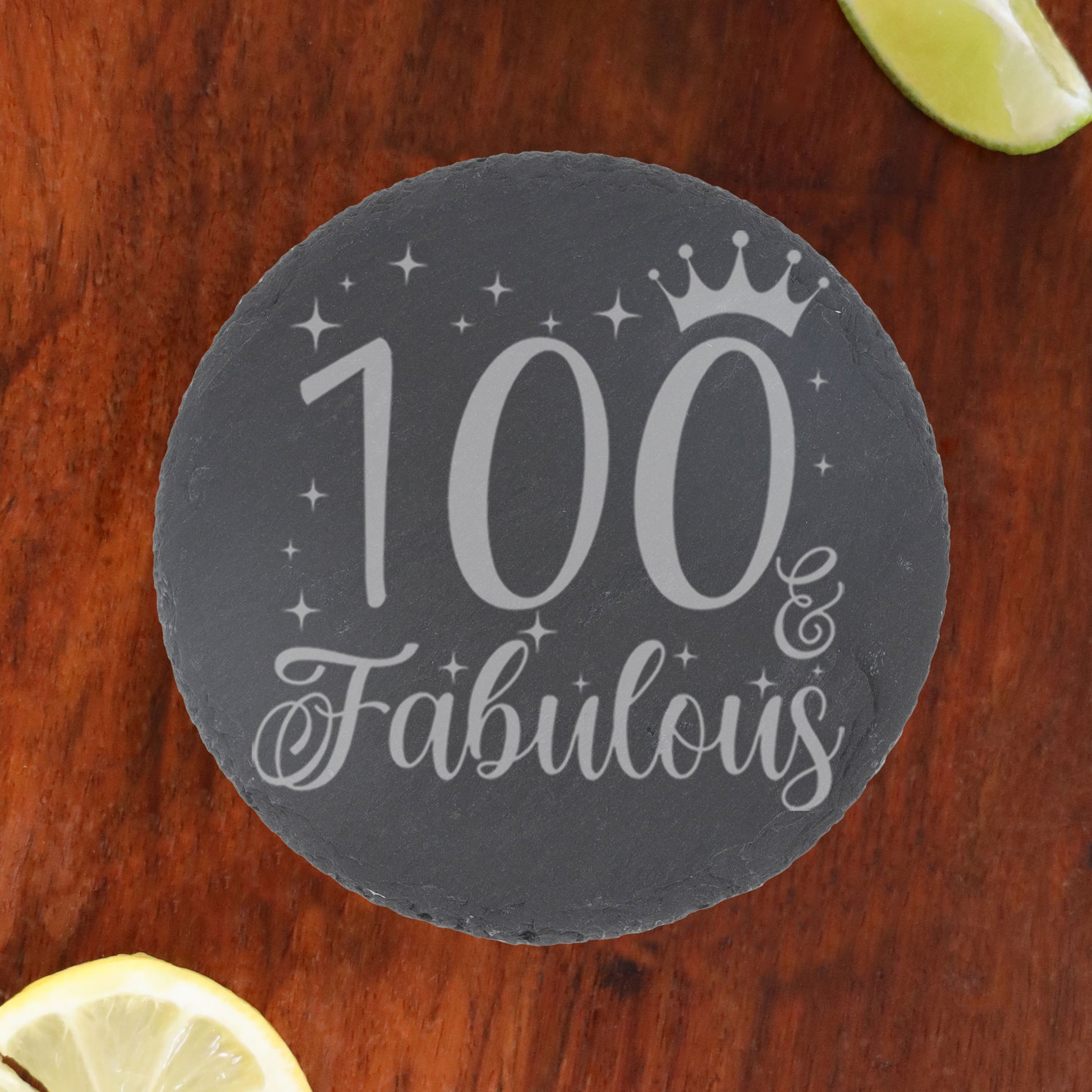 100 & Fabulous 100th Birthday Gift Engraved Wine Glass and/or Coaster Set  - Always Looking Good - Round Coaster Only  