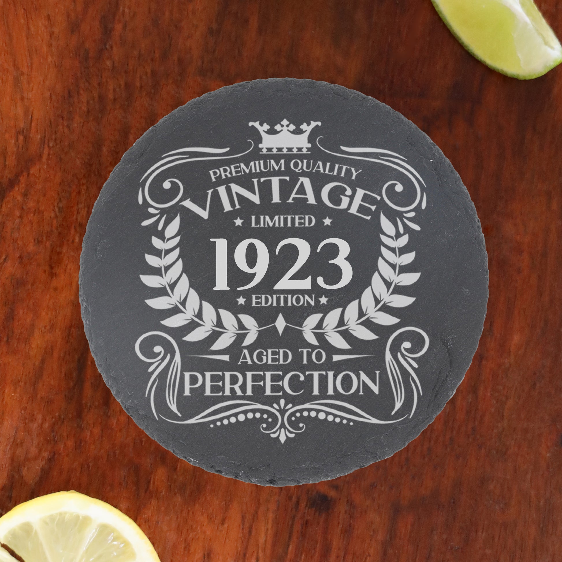 Vintage 1923 100th Birthday Engraved Whiskey Glass Gift  - Always Looking Good - Round Coaster Only  