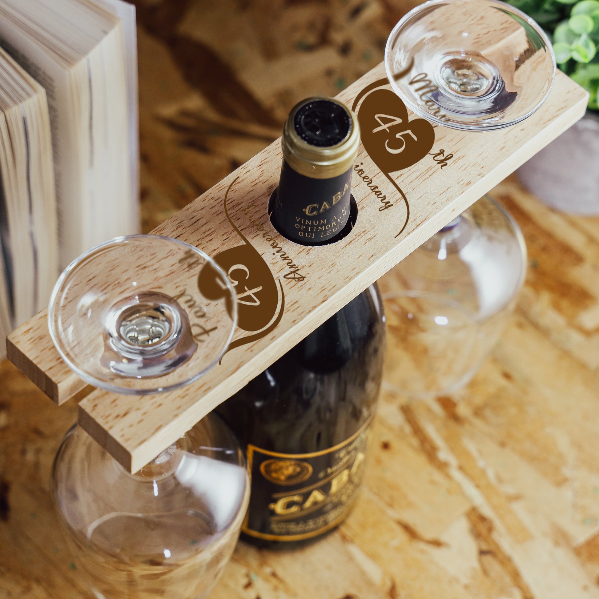 Engraved Personalised Anniversary Wooden 2 Wine Glass Butler Caddy  - Always Looking Good -   