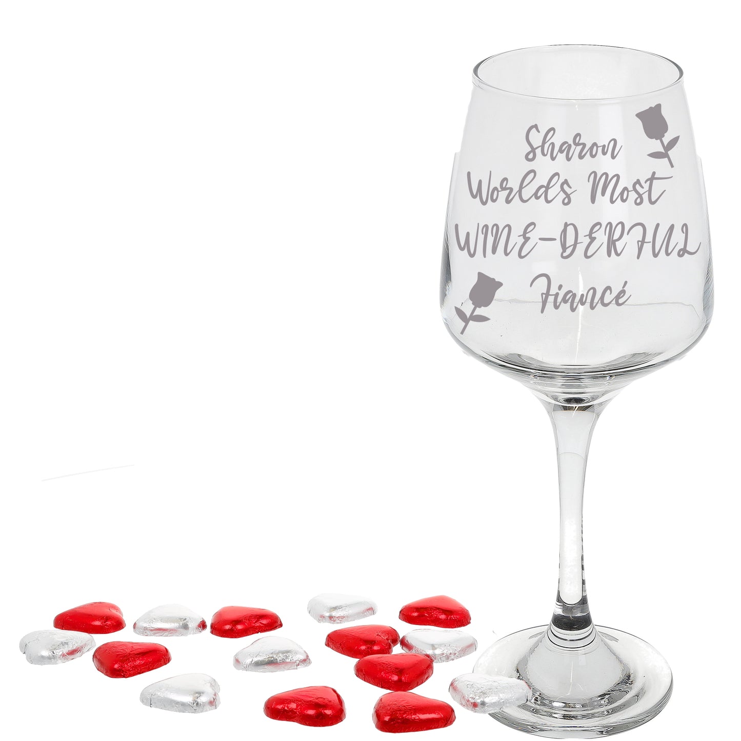 Engraved Personalised Wine-derful Wine Glass  - Always Looking Good - Small Glass Hearts  