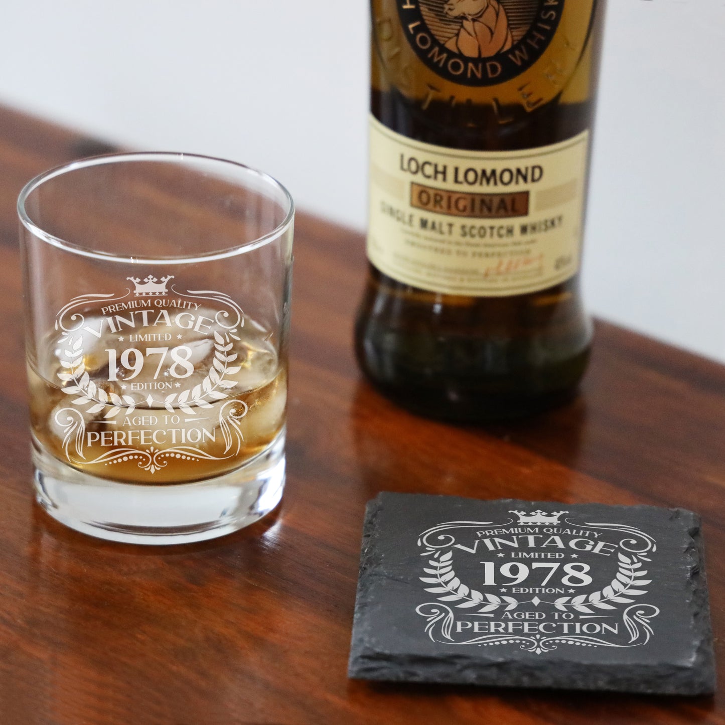 Vintage 1978 45th Birthday Engraved Whiskey Glass Gift  - Always Looking Good - Glass & Square Coaster  