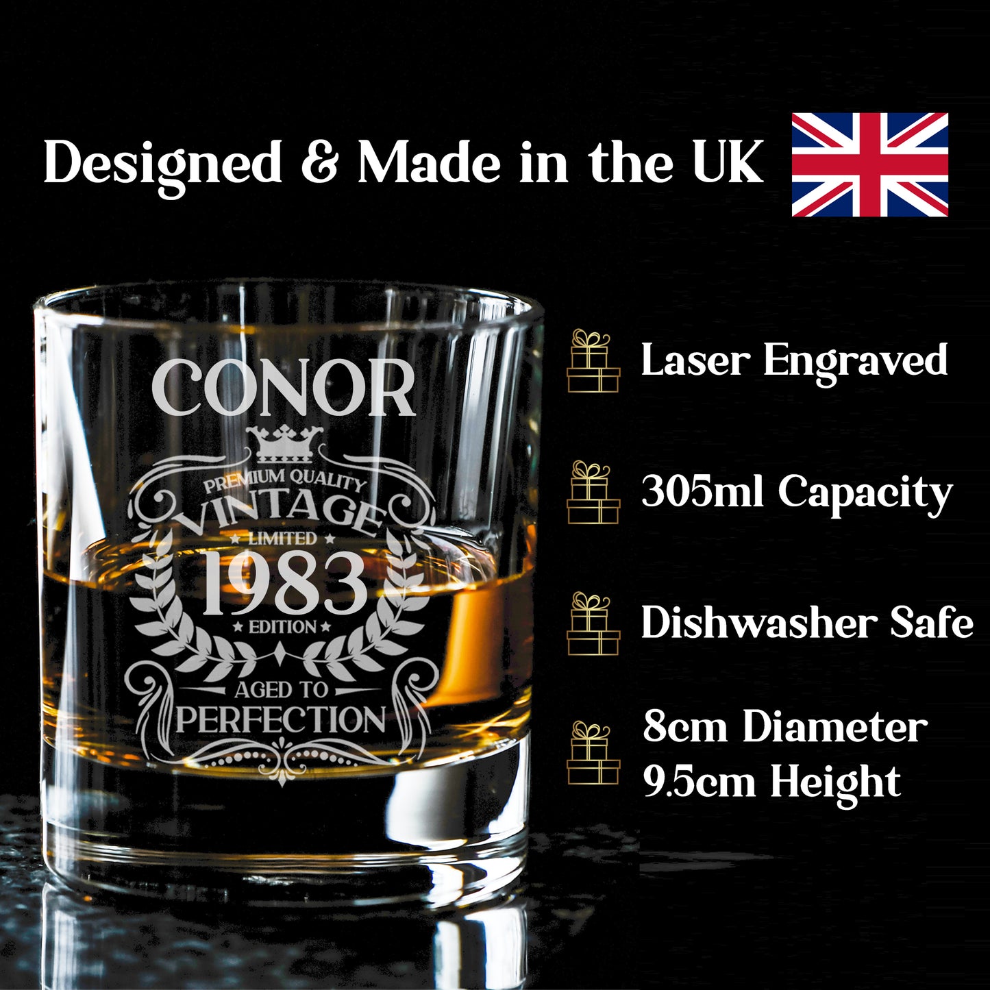 Personalised Engraved Vintage Birthday Design Glass and/or Coaster Gift  - Always Looking Good - Whisky Glass Glass Only 