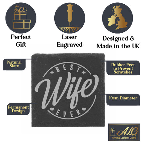 Best Wife Ever Engraved Wine Glass and/or Coaster Gift  - Always Looking Good -   Wine glass gift