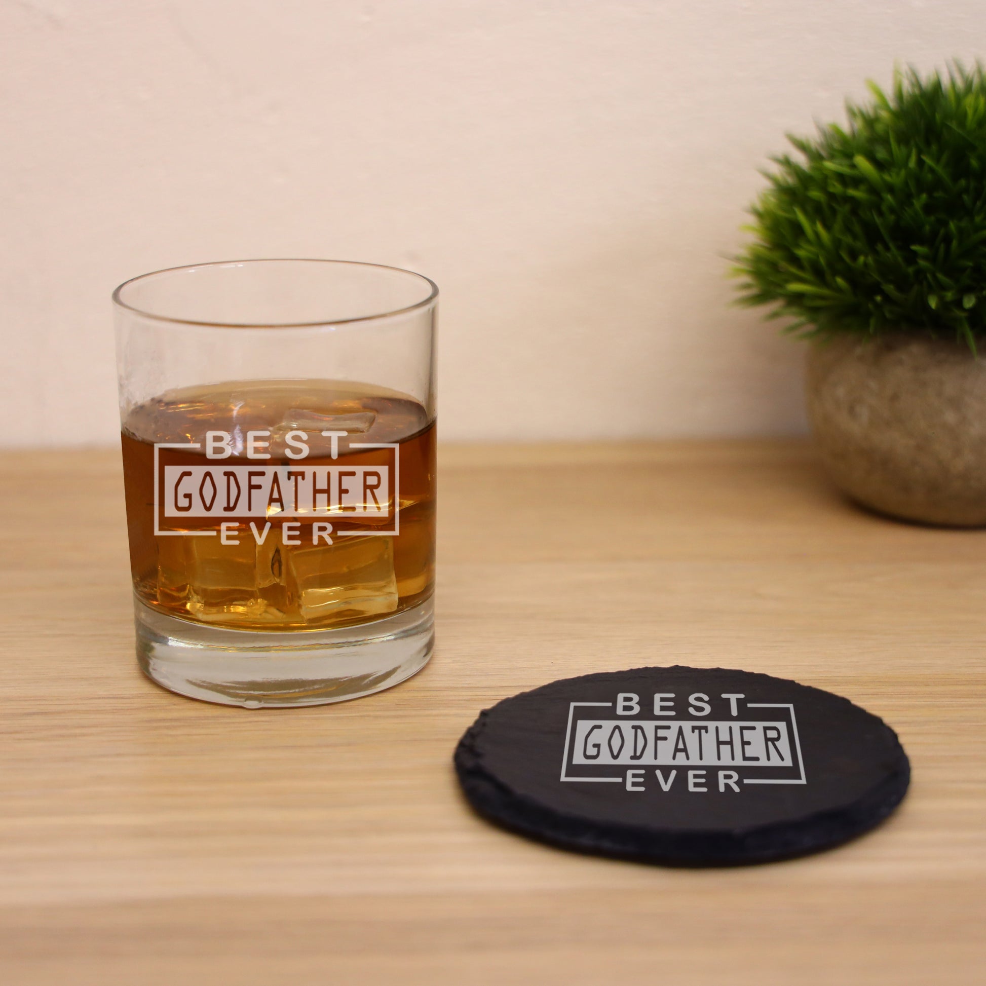 Best Godfather Ever Engraved Whisky Glass and/or Coaster Gift  - Always Looking Good -   