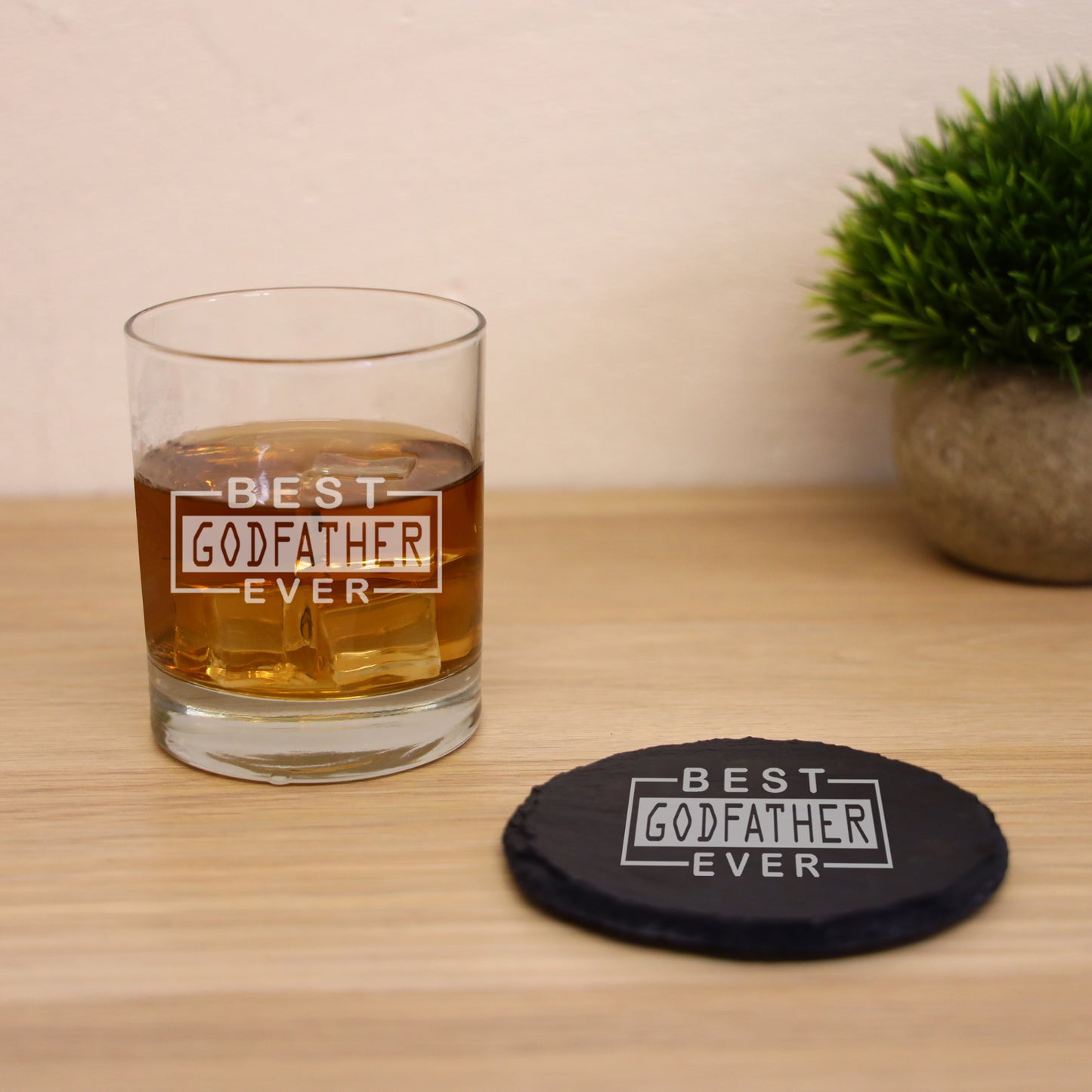 Best Godfather Ever Engraved Whisky Glass and/or Coaster Gift  - Always Looking Good - Glass & Round Coaster  