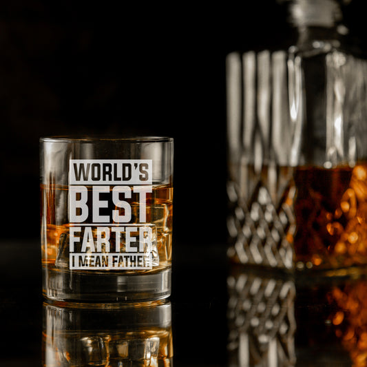 "Worlds Best Farter I Mean Father" Novelty Engraved Whisky Glass and/or Coaster Set  - Always Looking Good -   