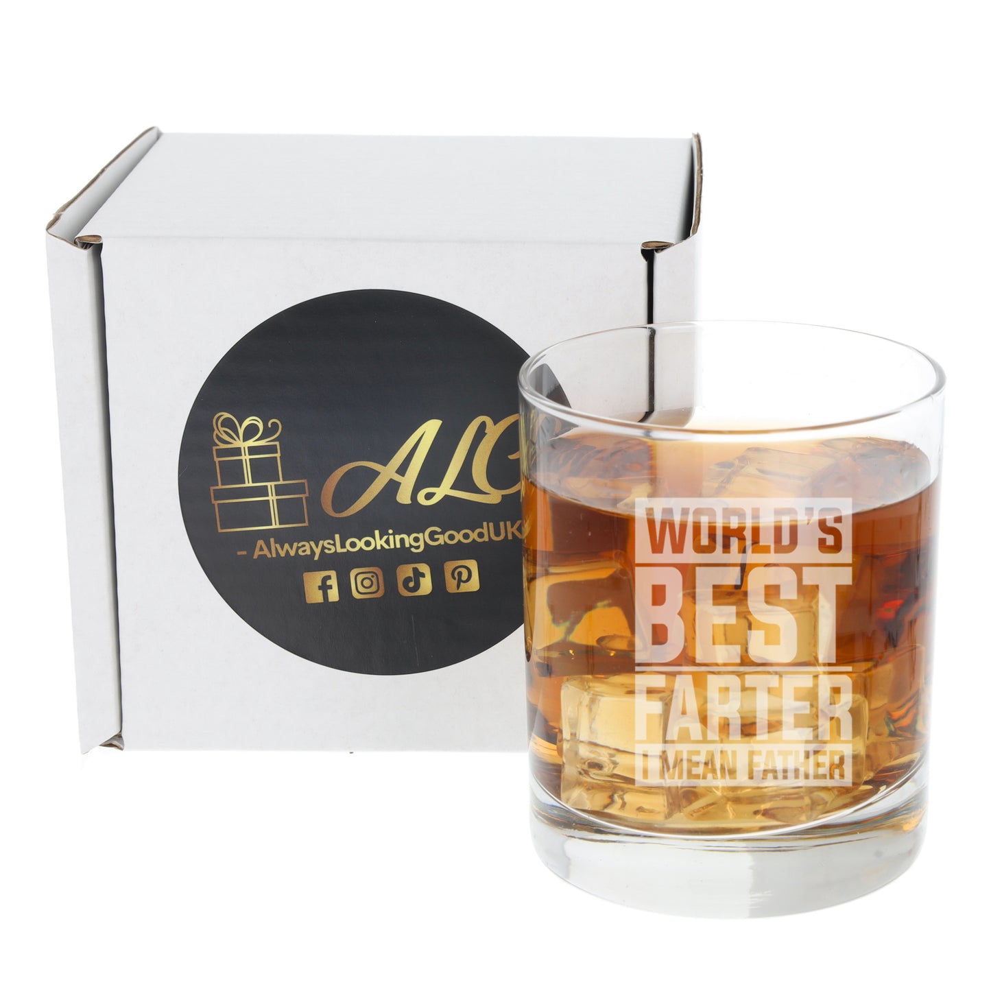 "Worlds Best Farter I Mean Father" Novelty Engraved Whisky Glass and/or Coaster Set  - Always Looking Good - Glass Only  