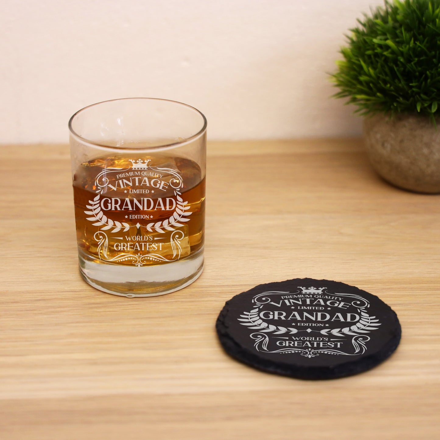 Vintage World's Greatest Grandad Engraved Whisky Glass  - Always Looking Good - Glass & Round Coaster  