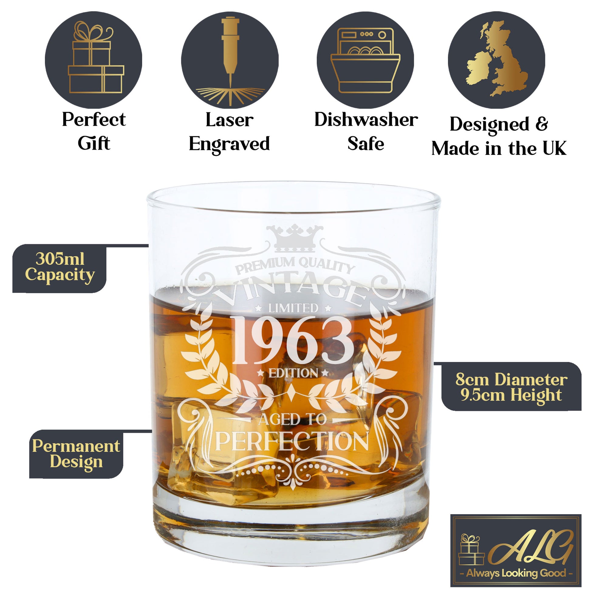 Vintage 1963 60th Birthday Engraved Whiskey Glass Gift  - Always Looking Good -   