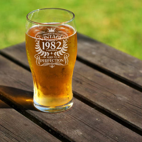 Vintage Any Year All Ages Engraved Birthday Beer Glass and/or Coaster Set  - Always Looking Good -      - Beer Pint Glass Only  