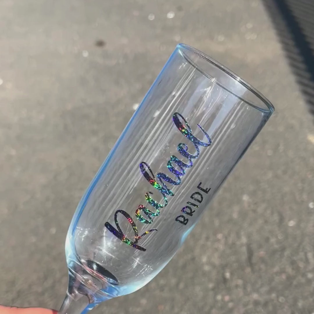 Personalised Wedding Party Champagne Flute – Vinyl Name & Role
