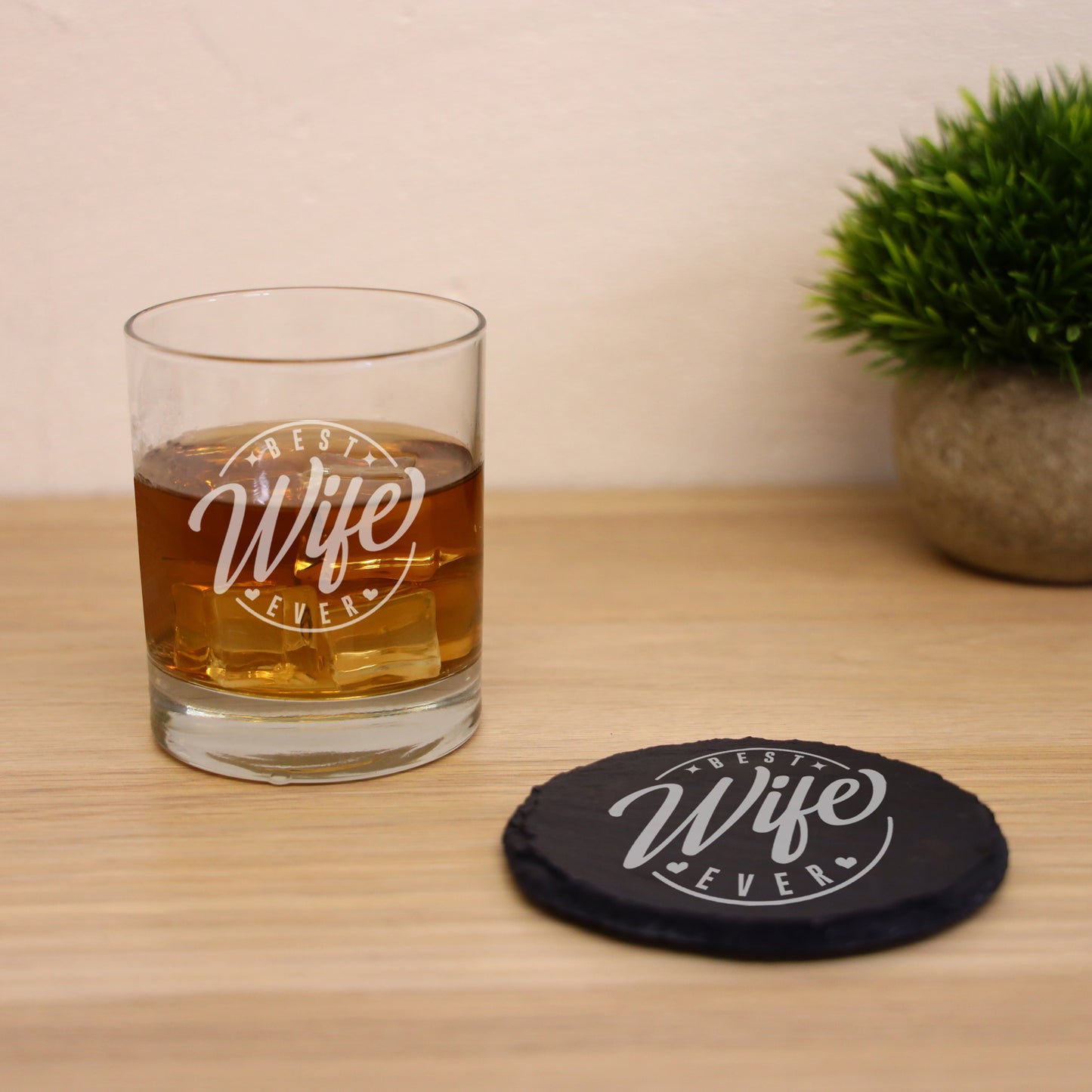 Best Wife Ever Engraved Whisky Glass and/or Coaster  - Always Looking Good - Glass & Round Coaster  