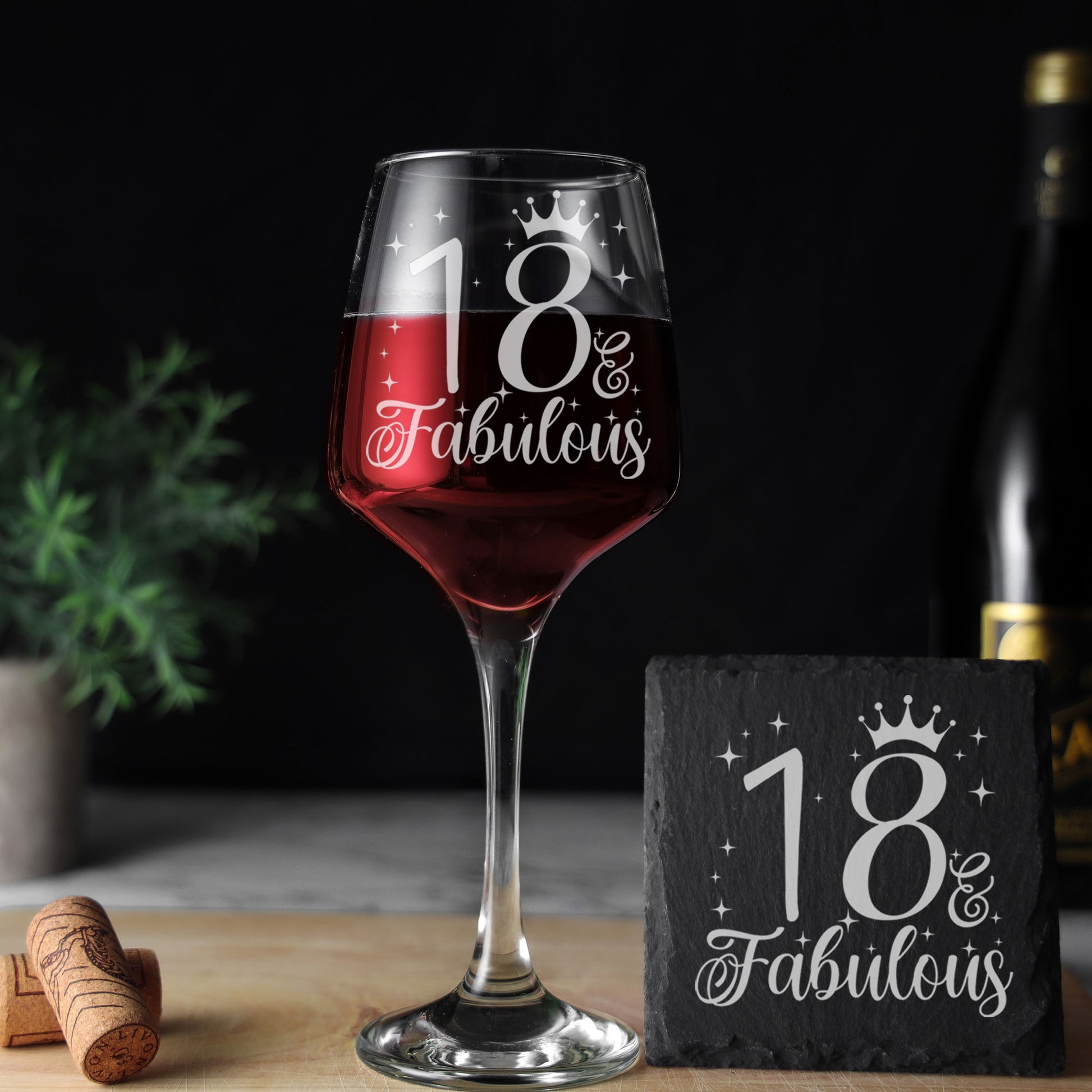 18 & Fabulous 18th Birthday Gift Engraved Wine Glass and/or Coaster Set  - Always Looking Good - Glass & Square Coaster  