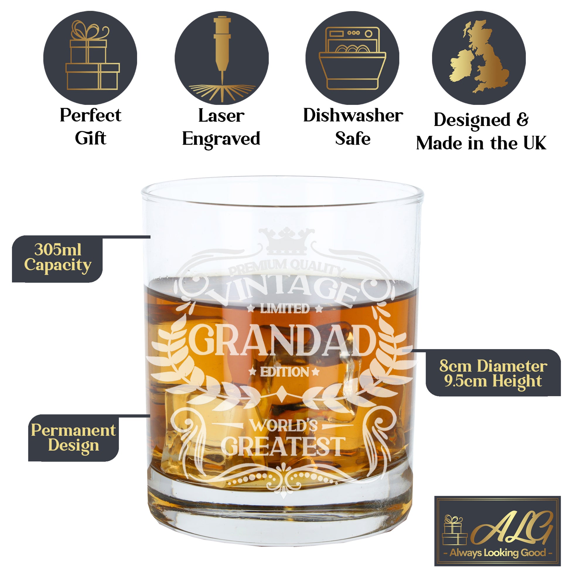 Vintage World's Greatest Grandad Engraved Whisky Glass  - Always Looking Good -   