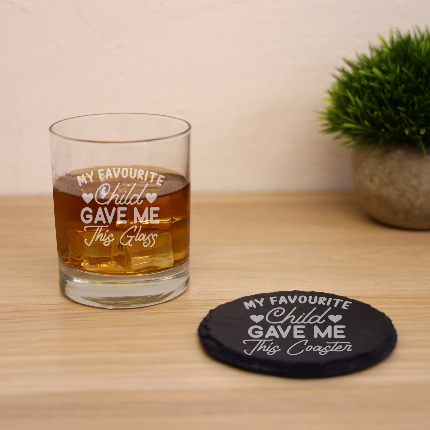 Engraved "My Favourite Child Gave Me This Glass" Design Whisky Glass and/or Coaster Gift  - Always Looking Good - Glass & Round Coaster  