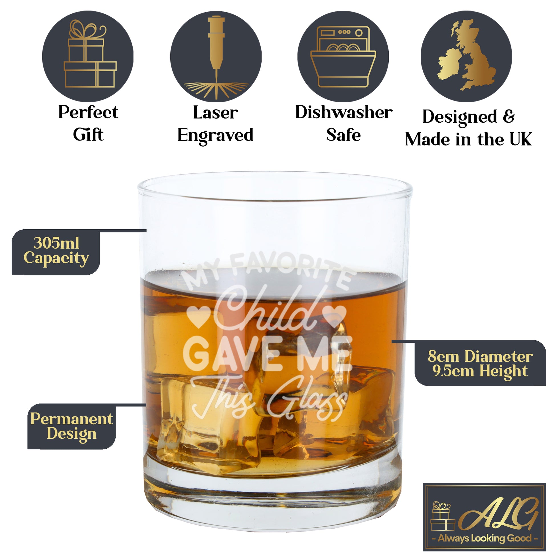 Engraved "My Favourite Child Gave Me This Glass" Design Whisky Glass and/or Coaster Gift  - Always Looking Good -   