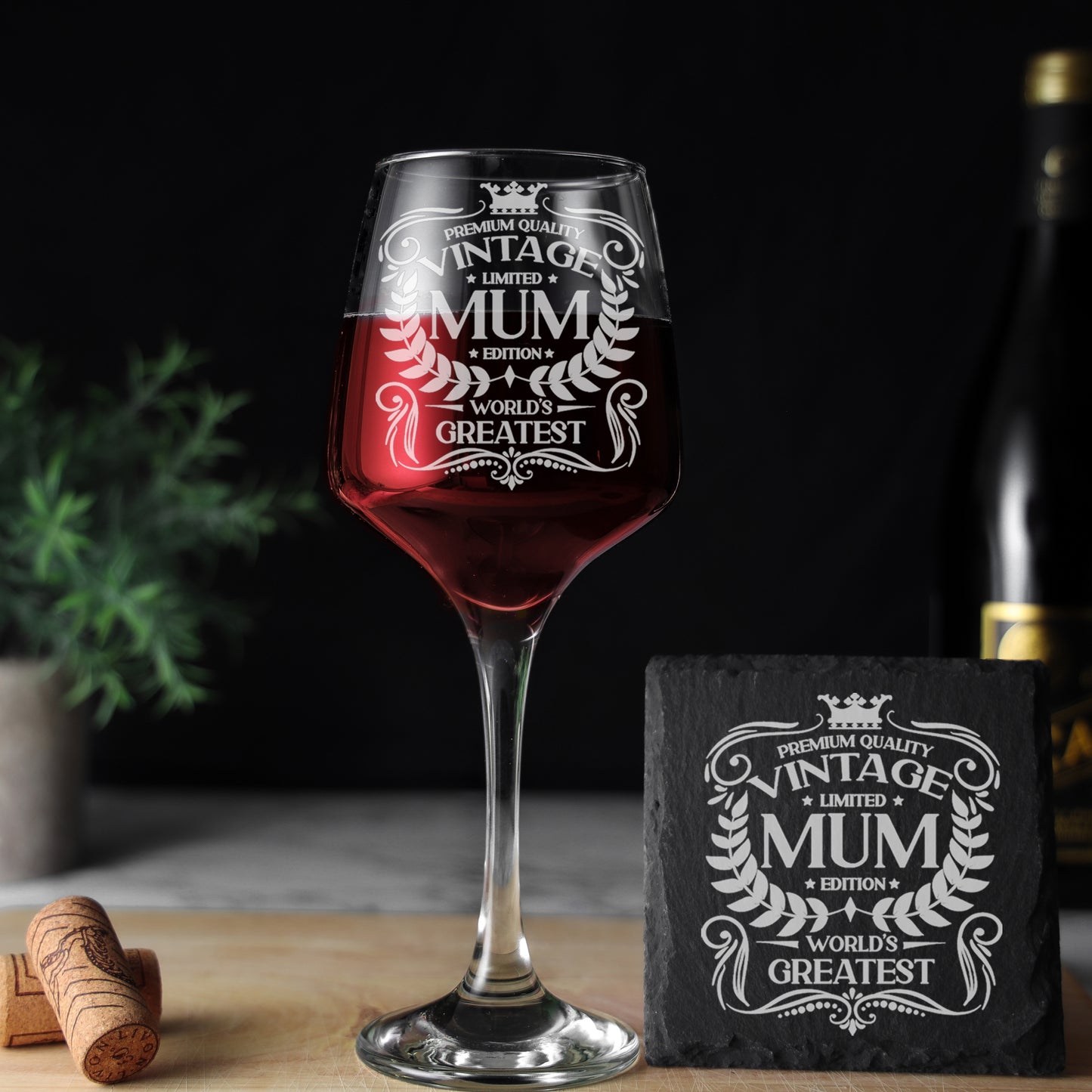 Vintage World's Greatest Mum Engraved Wine Glass Gift  - Always Looking Good - Glass & Square Coaster  