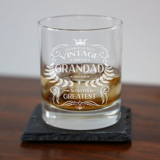 Vintage World's Greatest Grandad Engraved Whisky Glass  - Always Looking Good - Whisky Glass Only  