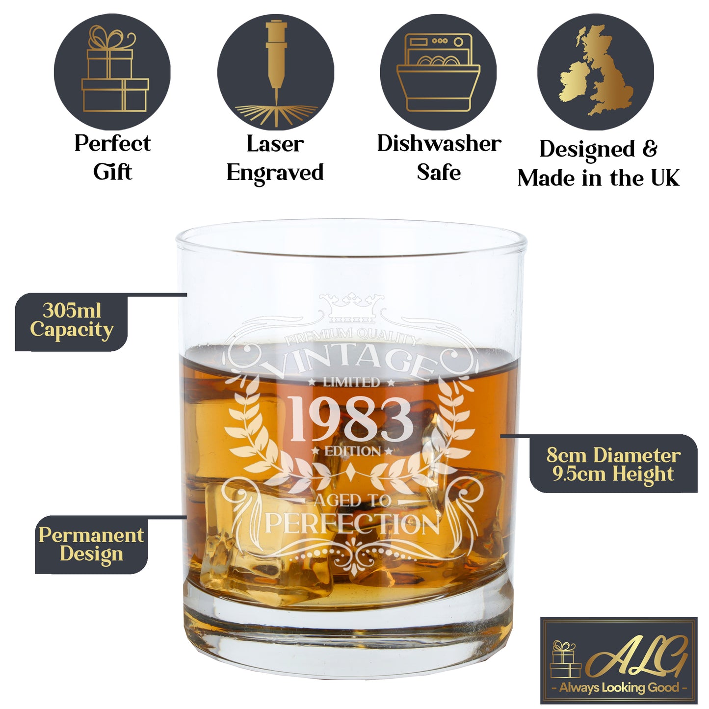 Vintage 1983 40th Birthday Engraved Whiskey Glass Gift  - Always Looking Good -   