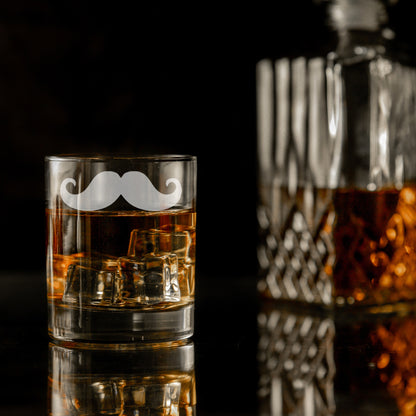 Funny Gift for Men Moustache Engraved Whisky Glass and/or Coaster Set  - Always Looking Good -   