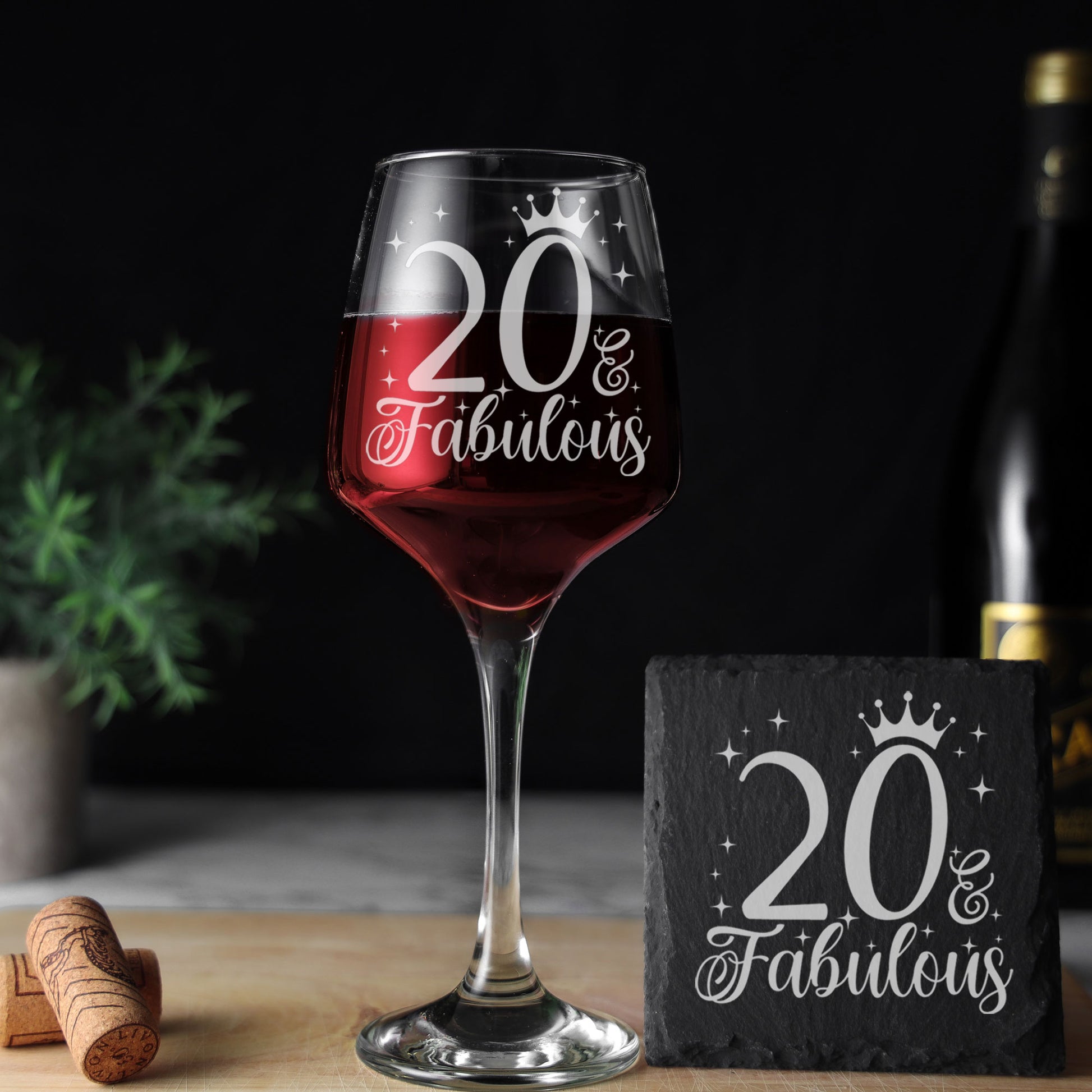 20 & Fabulous 20th Birthday Gift Engraved Wine Glass and/or Coaster Set  - Always Looking Good - Glass & Square Coaster  