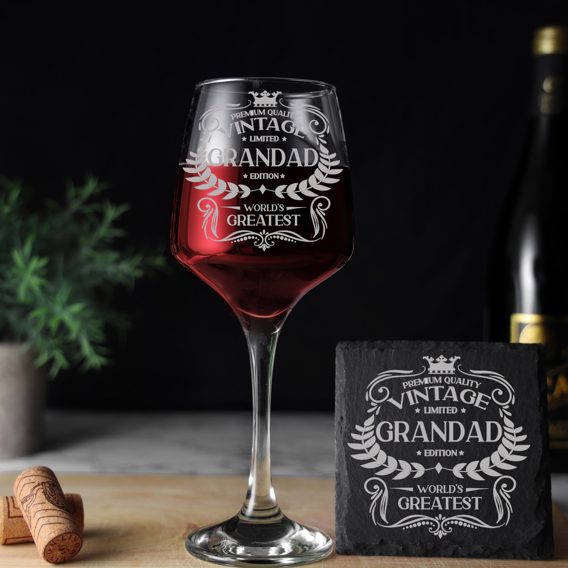 Vintage World's Greatest Grandad Engraved Wine Glass Gift  - Always Looking Good - Glass & Square Coaster  