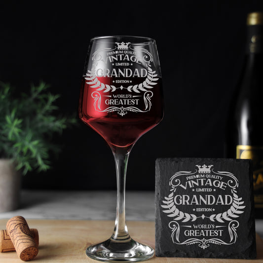 Vintage World's Greatest Grandad Engraved Wine Glass Gift  - Always Looking Good -   