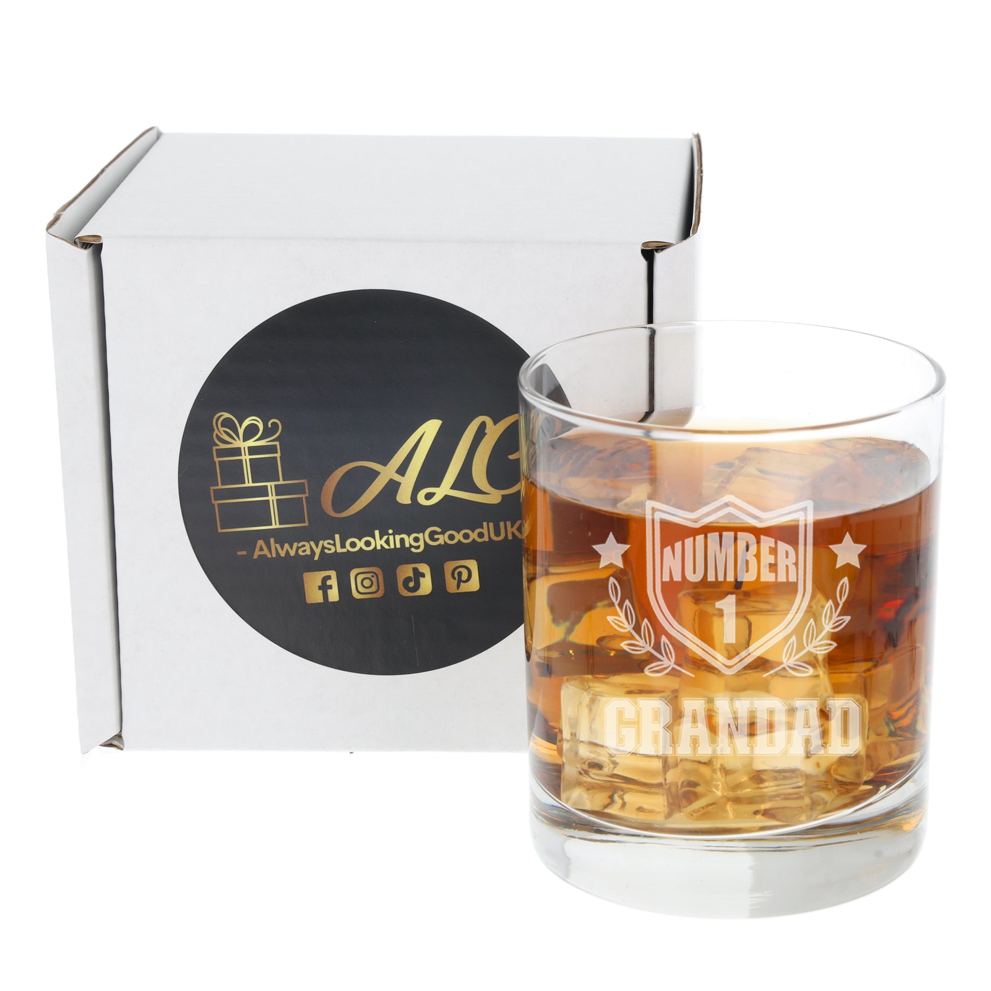 Engraved "Number 1 Grandad" Whisky Glass and/or Coaster Set  - Always Looking Good - Glass Only  