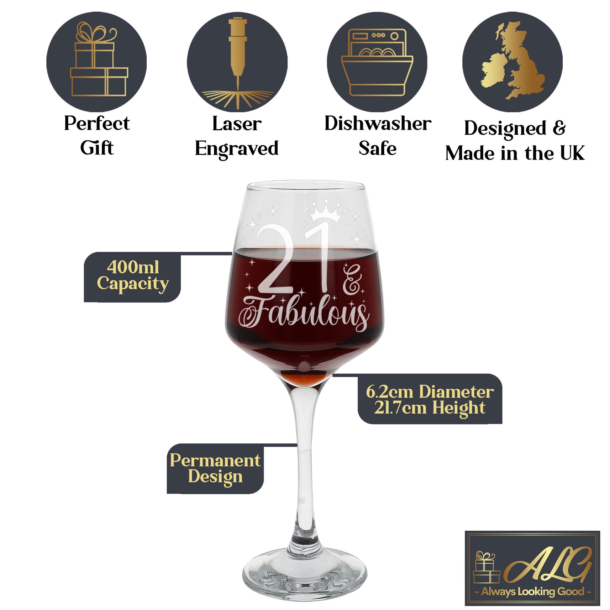 21 & Fabulous 21st Birthday Gift Engraved Wine Glass and/or Coaster Set  - Always Looking Good -   