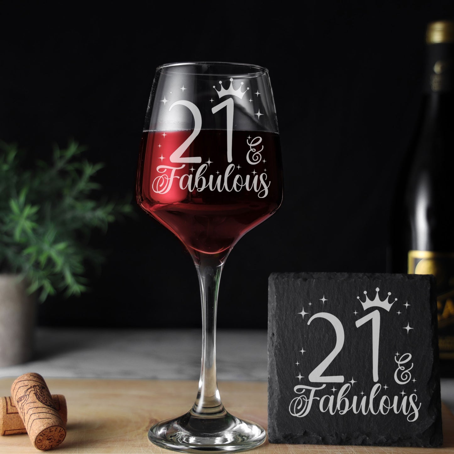 21 & Fabulous 21st Birthday Gift Engraved Wine Glass and/or Coaster Set  - Always Looking Good - Glass & Square Coaster  