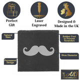 Funny Gift for Men Moustache Engraved Whisky Glass and/or Coaster Set  - Always Looking Good -   