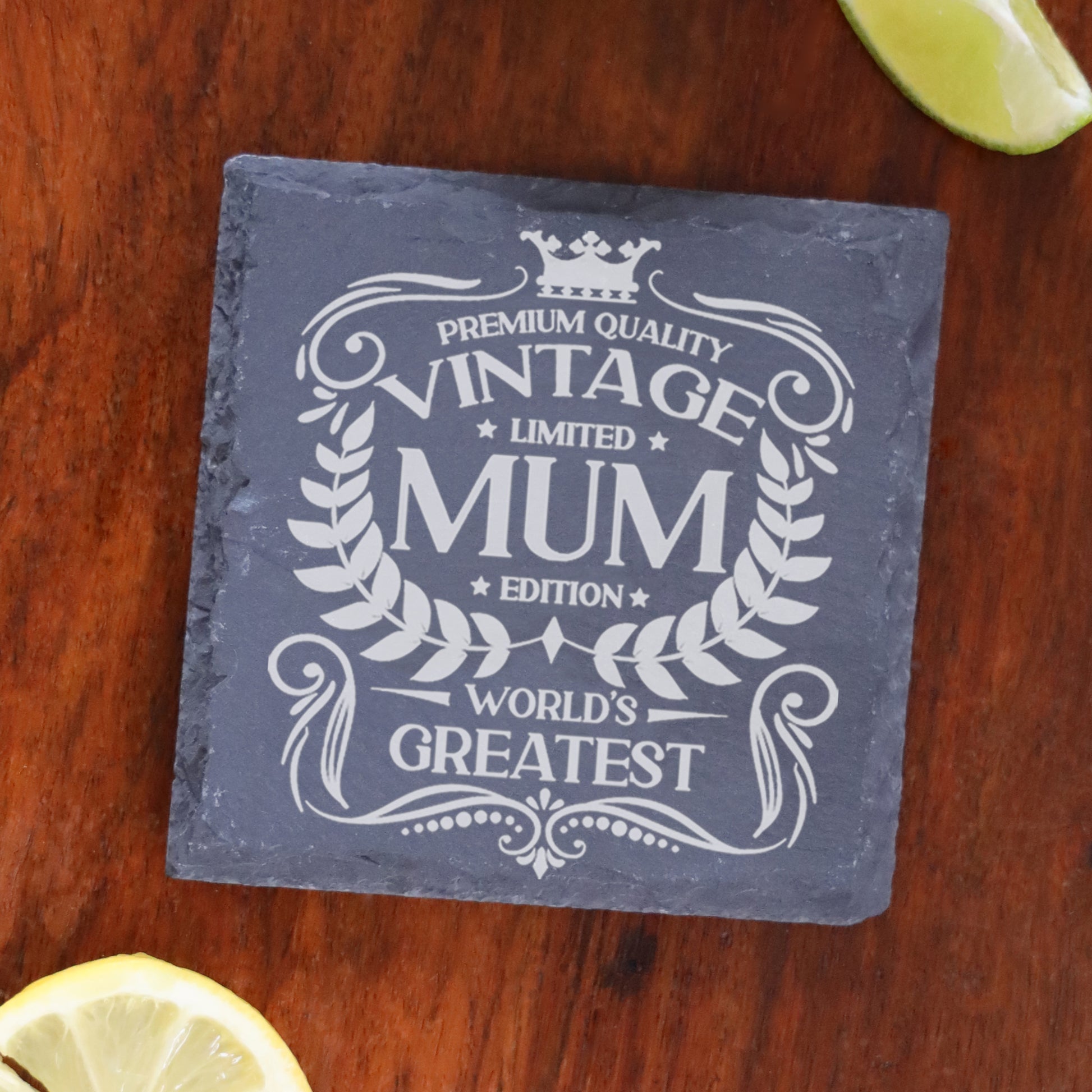 Vintage World's Greatest Mum Engraved Wine Glass Gift  - Always Looking Good - Square Coaster Only  