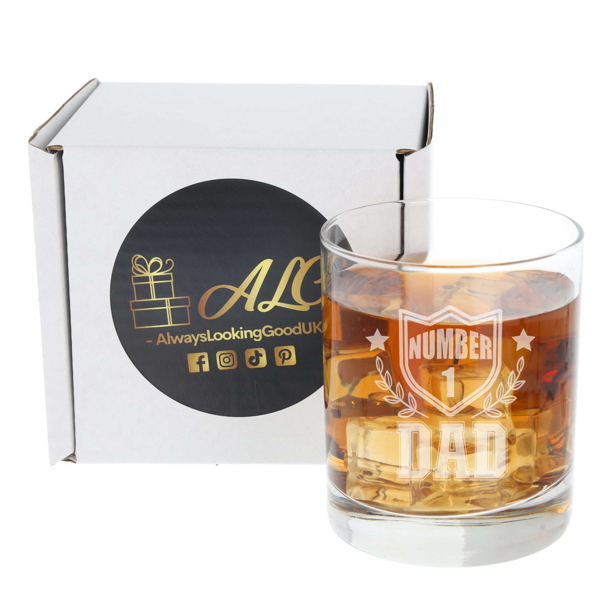 Engraved "Number 1 Dad" Whisky Glass and/or Coaster Set  - Always Looking Good - Glass Only  