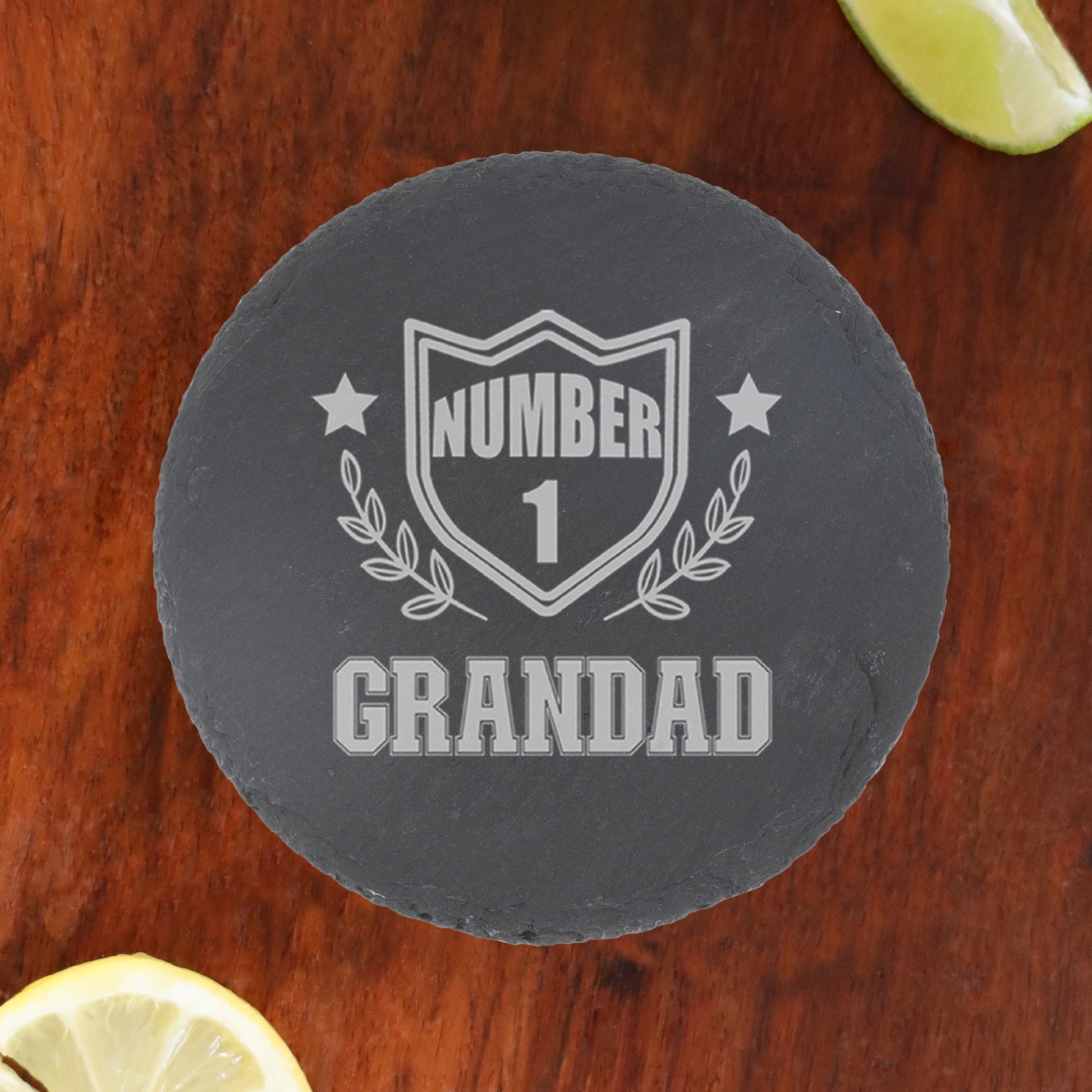 Engraved "Number 1 Grandad" Whisky Glass and/or Coaster Set  - Always Looking Good - Round Coaster Only  