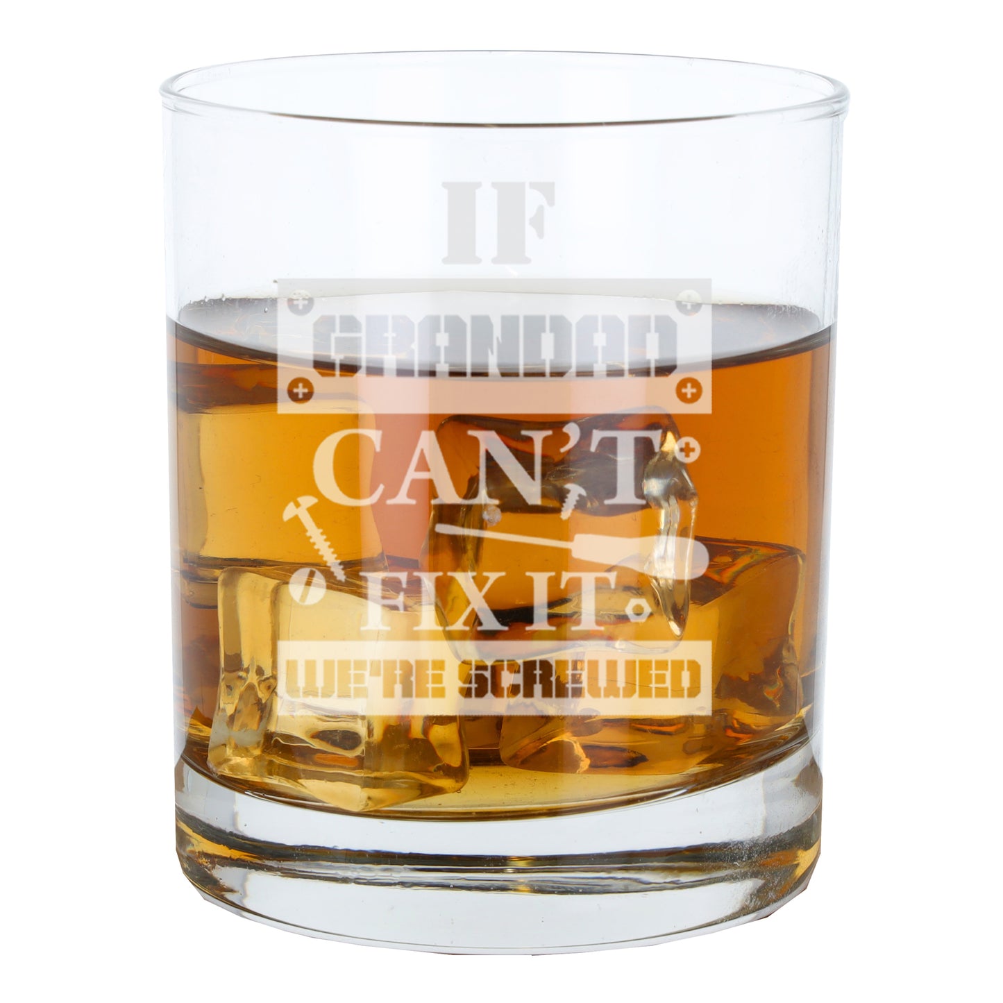 Engraved "If Grandad Can't Fix It We're Screwed " Novelty Whisky Glass and/or Coaster Set  - Always Looking Good -   