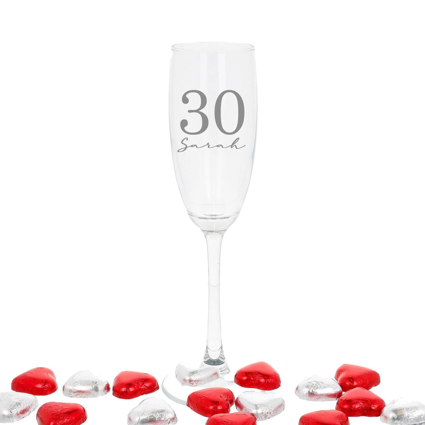 Personalised Engraved Big Birthday Champagne Flute Filled Occasion Glass  - Always Looking Good - Filled with Chocolate Hearts  