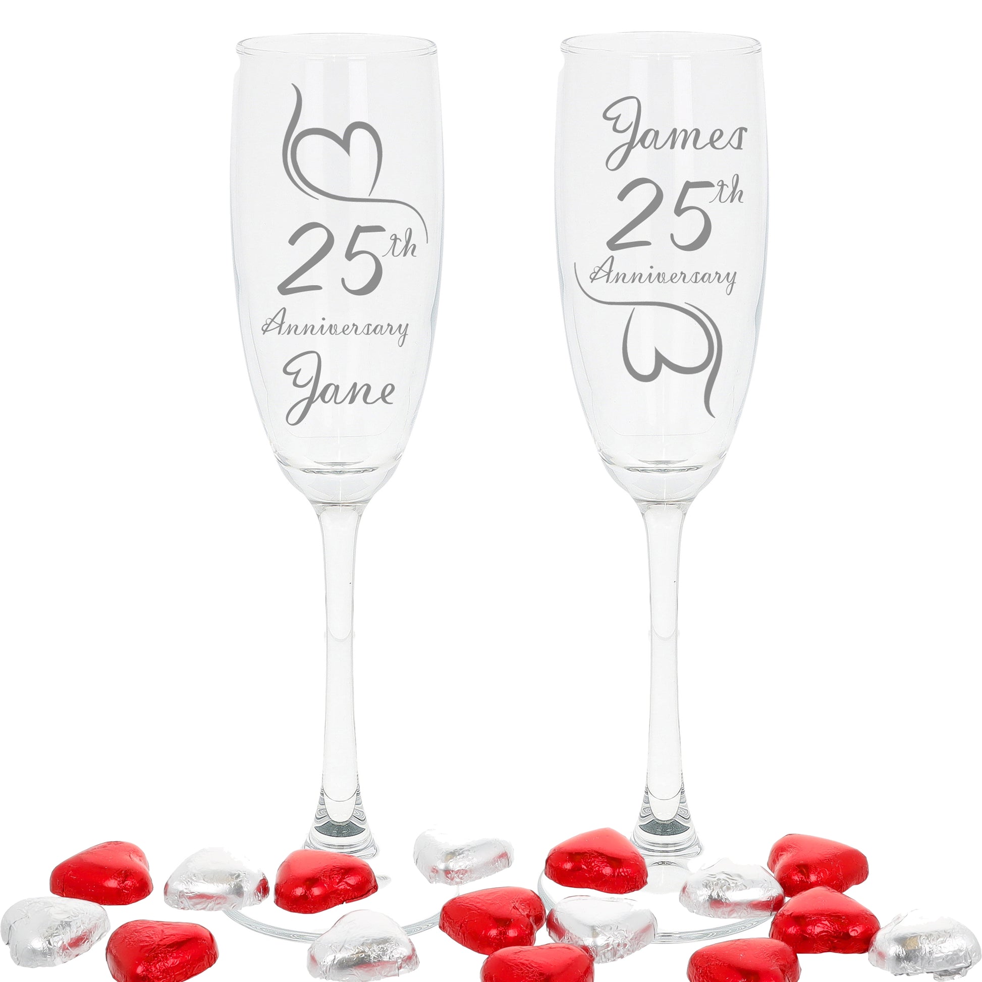 Engraved 25th Silver Wedding Anniversary Personalised Engraved Champagne Glass Gift Set  - Always Looking Good -   