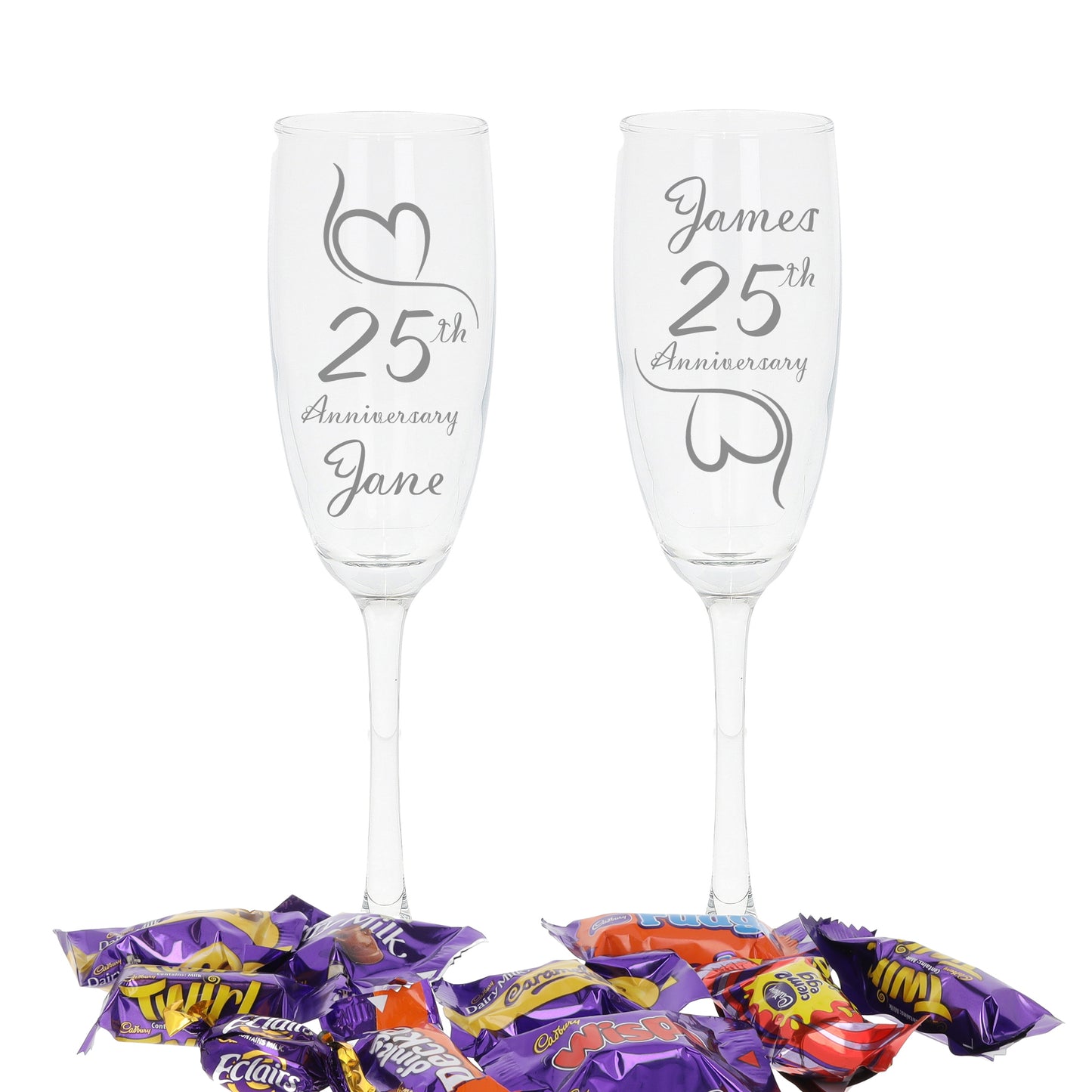 Engraved 25th Silver Wedding Anniversary Personalised Engraved Champagne Glass Gift Set  - Always Looking Good -   