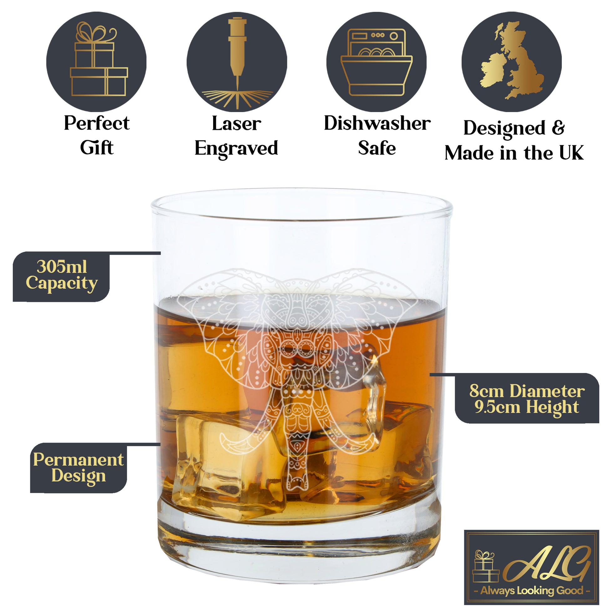 Engraved Elephant Mandala Whisky Glass and/or Coaster Set  - Always Looking Good -   