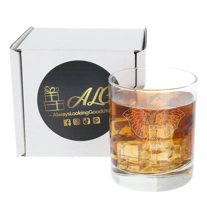 Engraved Elephant Mandala Whisky Glass and/or Coaster Set  - Always Looking Good -   Whisky Glass Gift