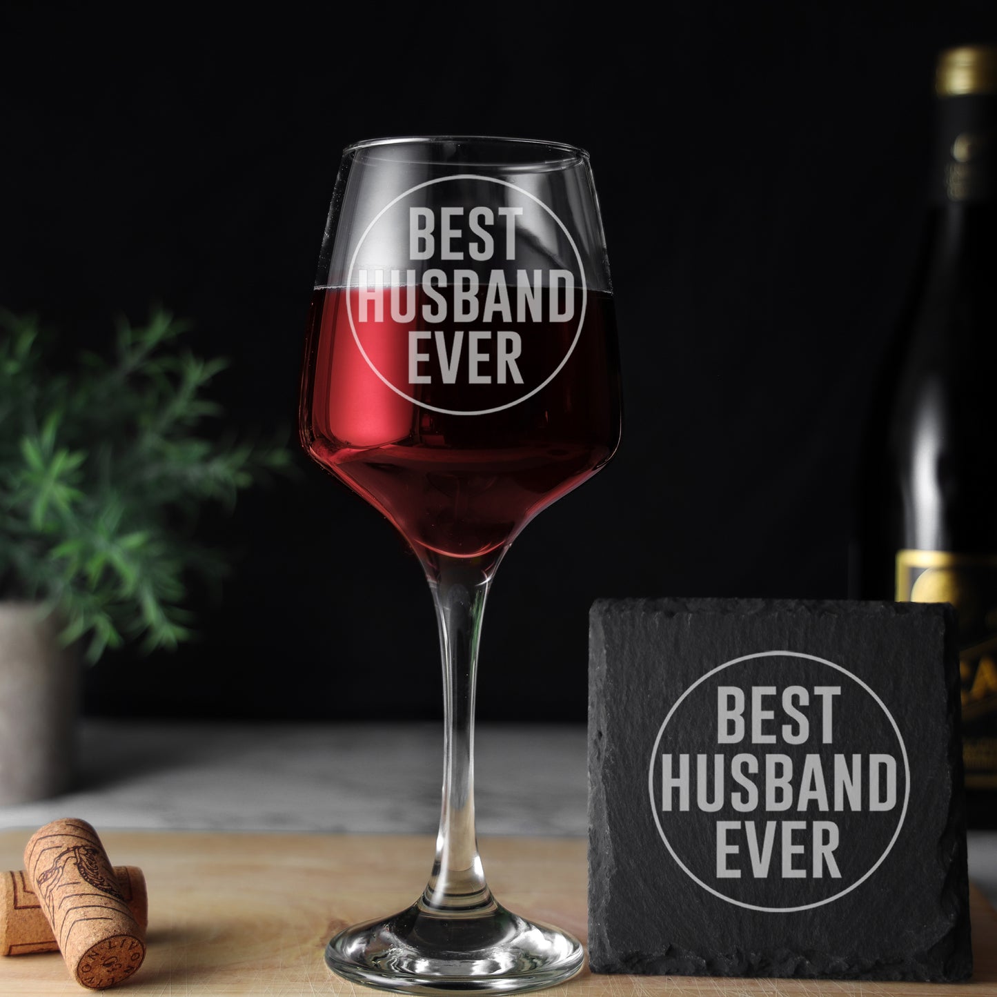 Best Husband Ever Engraved Wine Glass and/or Coaster Gift  - Always Looking Good - Glass & Square Coaster  