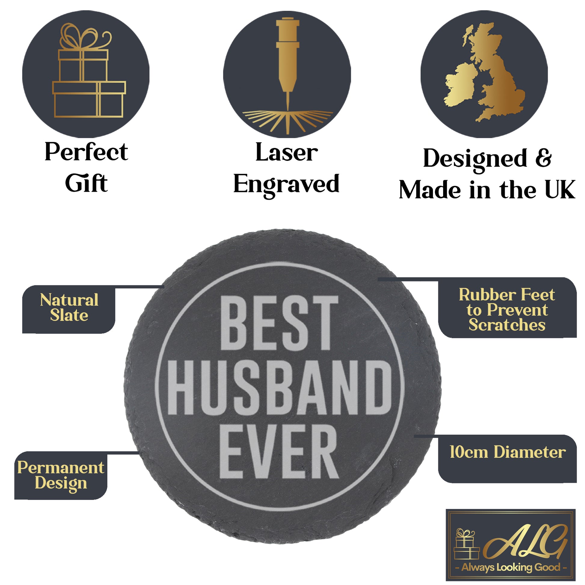 Best Husband Ever Engraved Wine Glass and/or Coaster Gift  - Always Looking Good - best husband gift   