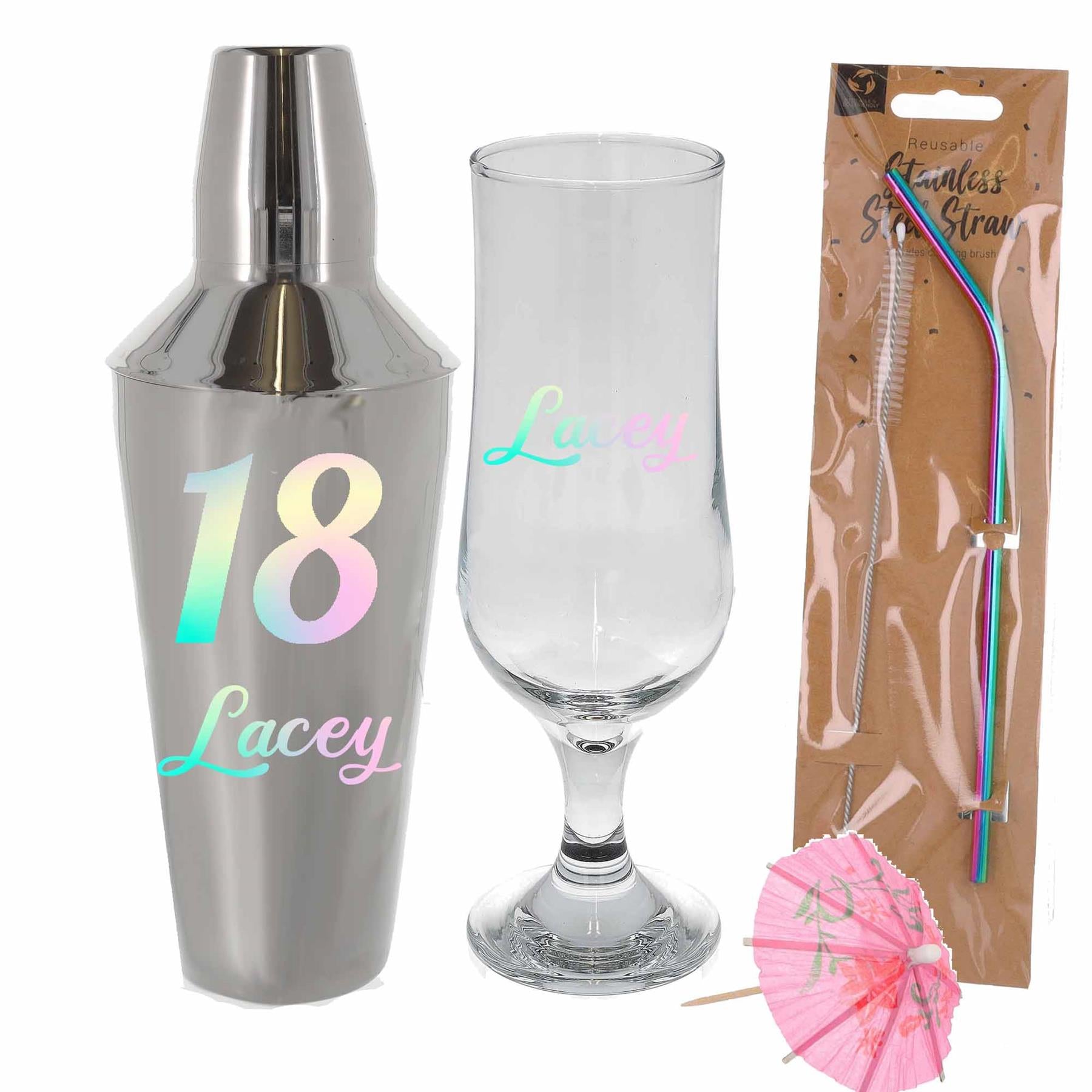 Personalised 18th Birthday Cocktail Shaker & Pina Colada Glass Gift Set  - Always Looking Good - Full Set  