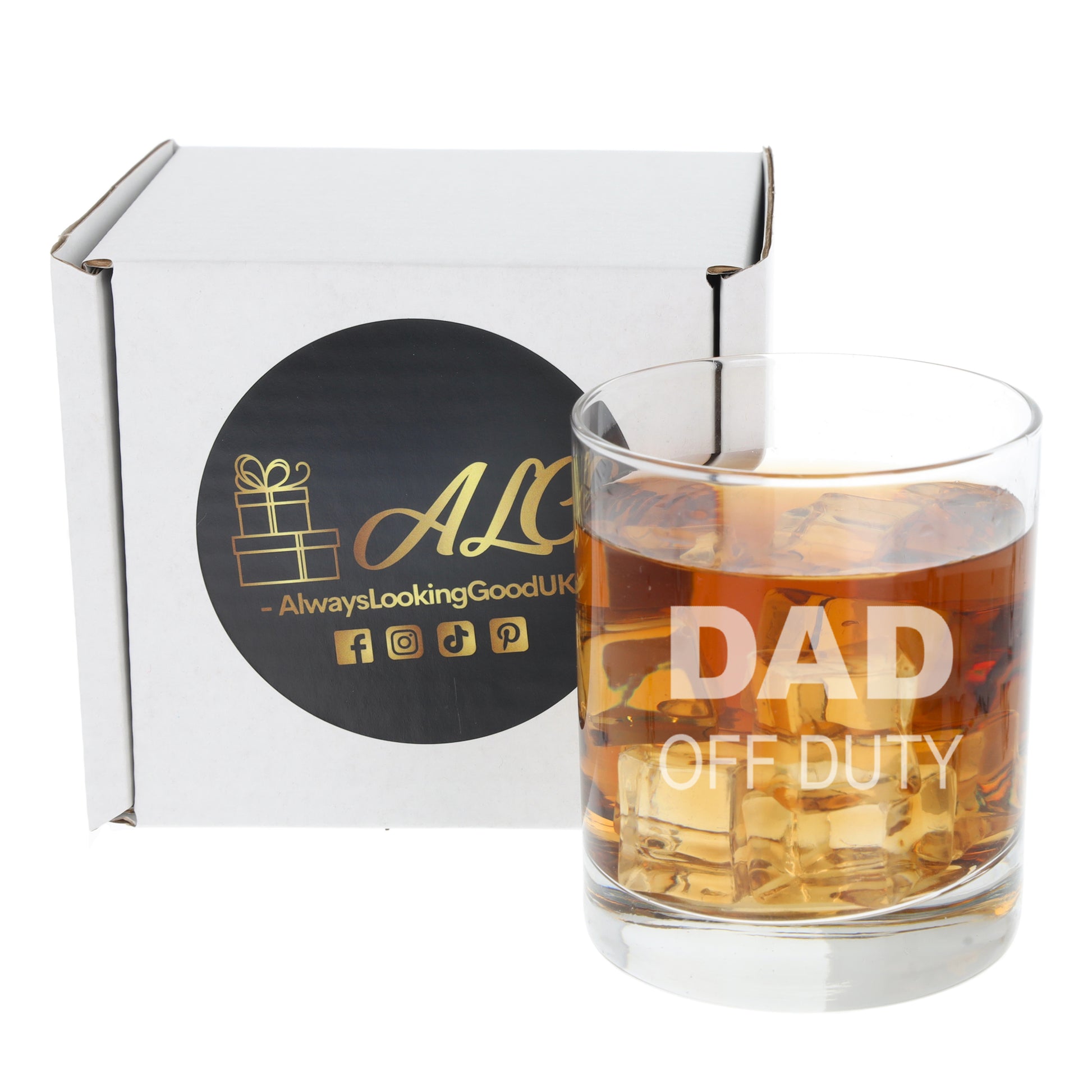 Engraved "Dad Off Duty" Novelty Whisky Glass and/or Coaster Set  - Always Looking Good - Glass Only  