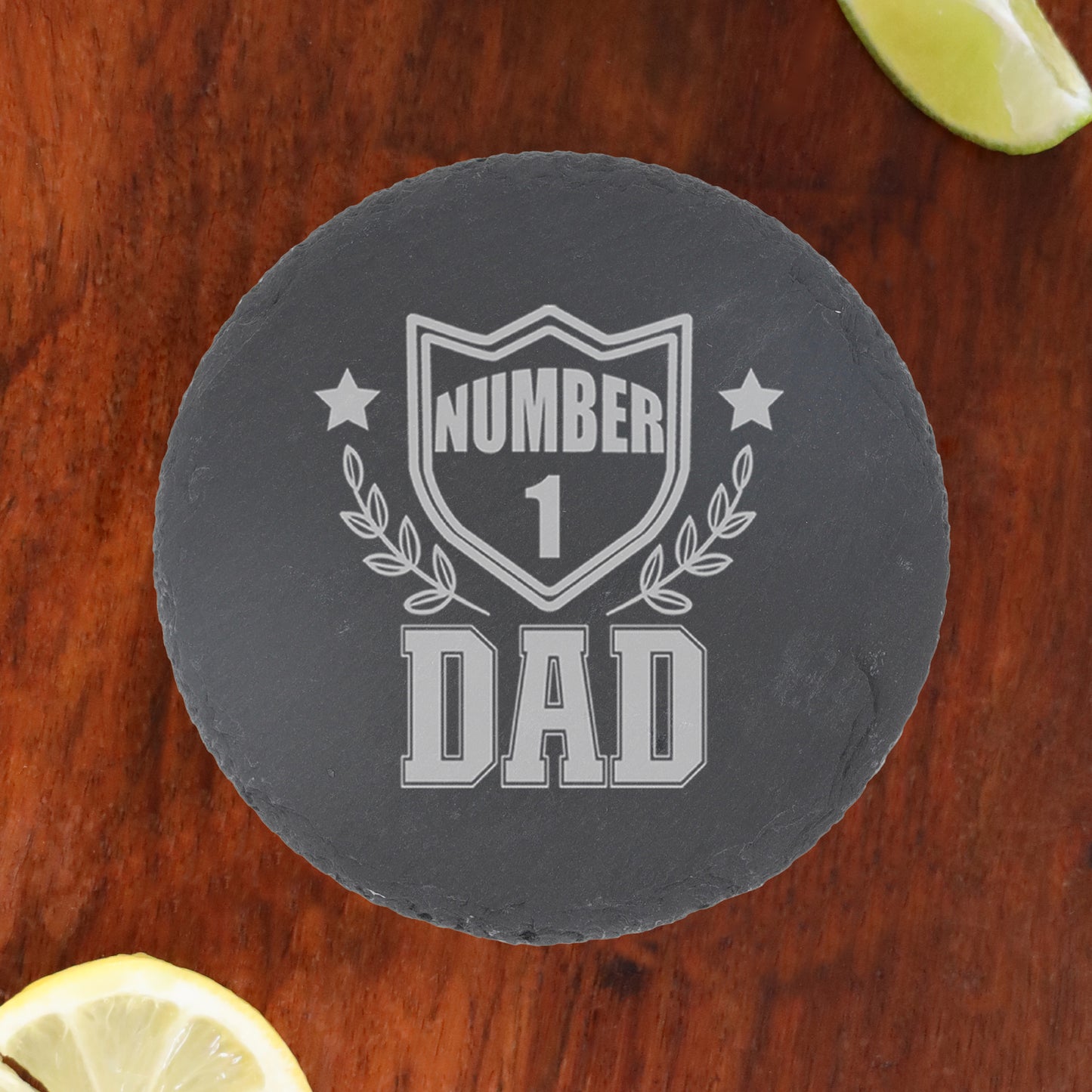 Engraved "Number 1 Dad" Whisky Glass and/or Coaster Set  - Always Looking Good - Round Coaster Only  