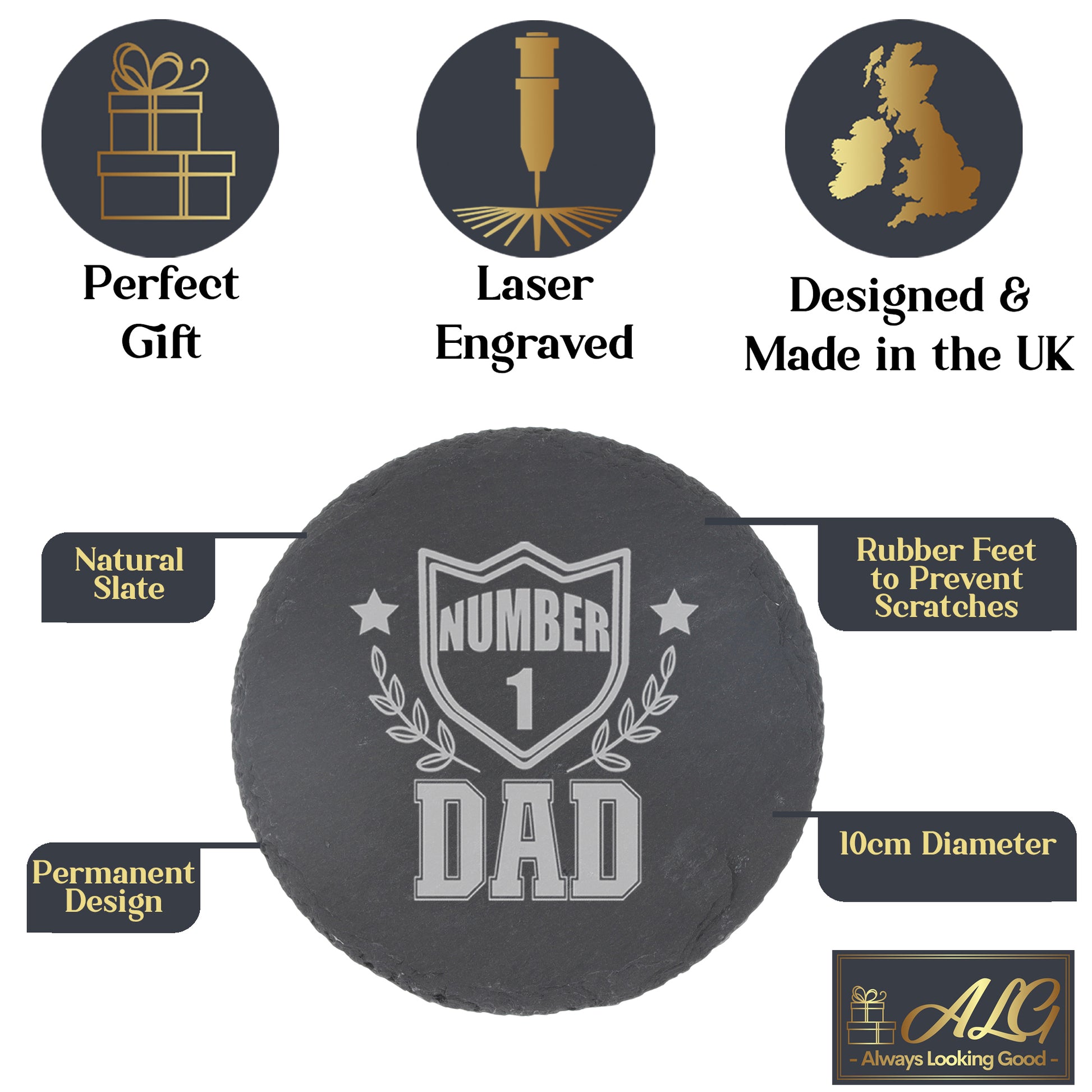 Engraved "Number 1 Dad" Wine Glass and/or Coaster Set  - Always Looking Good -   