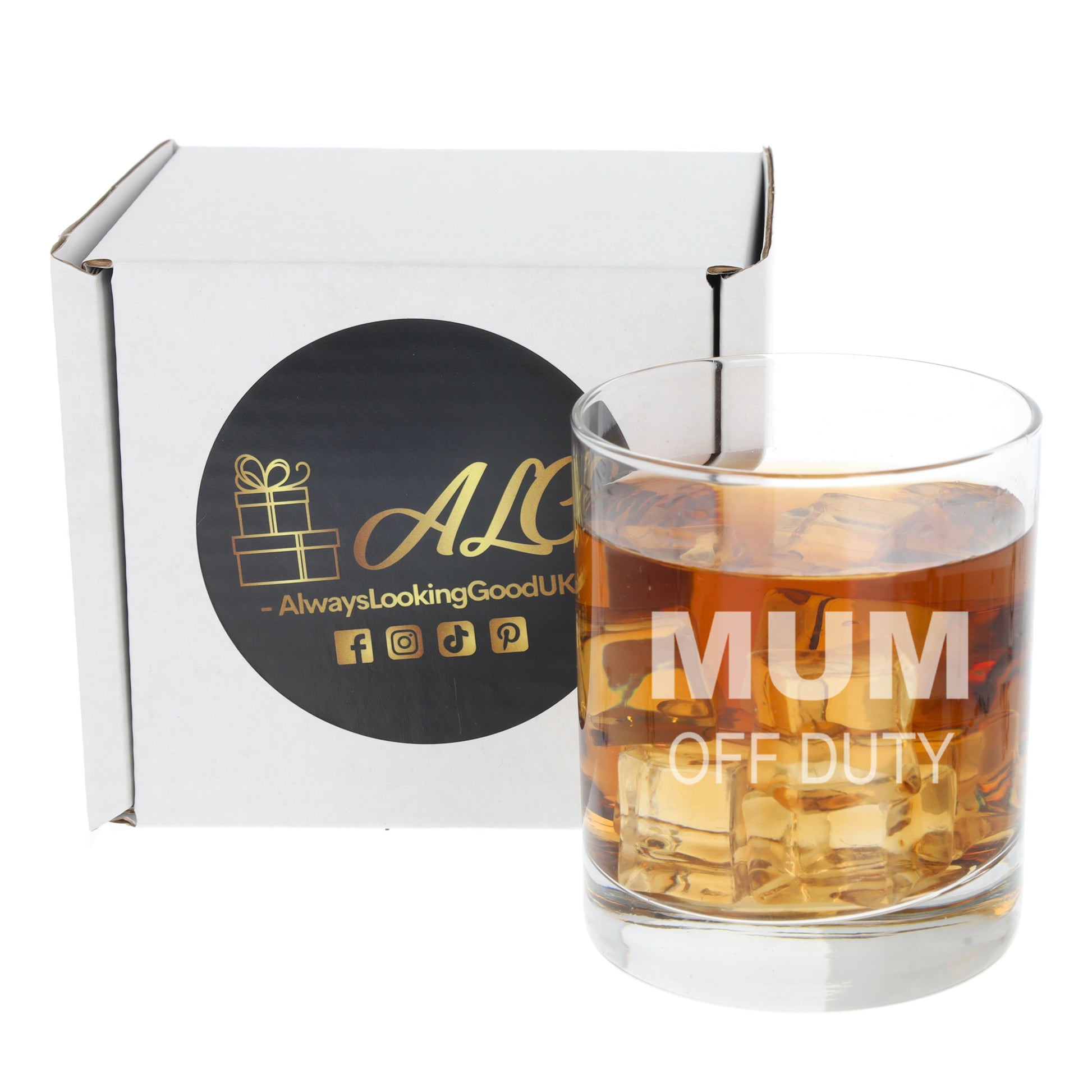 Engraved "Mum Off Duty" Novelty Whisky Glass and/or Coaster Set  - Always Looking Good - Glass Only  