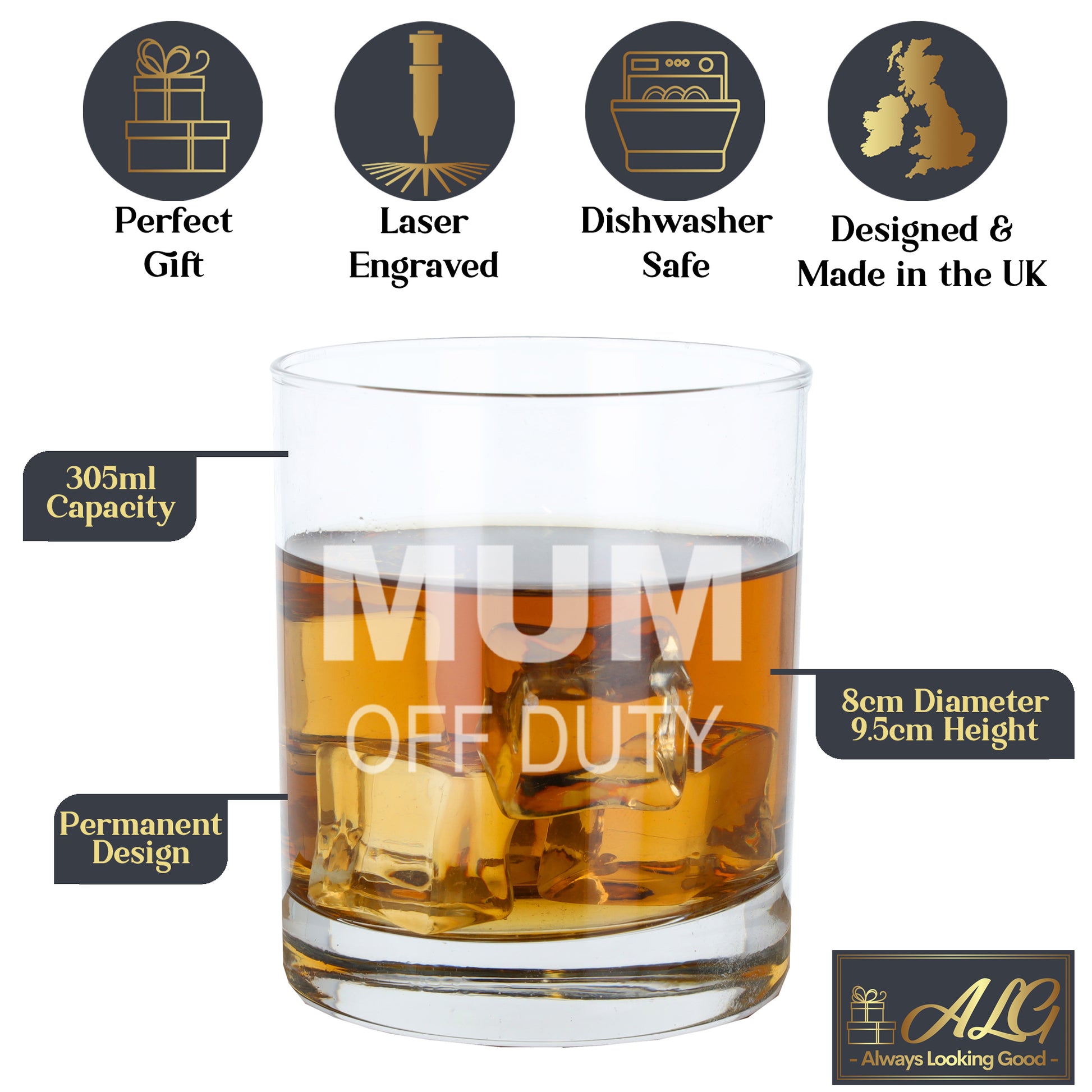 Engraved "Mum Off Duty" Novelty Whisky Glass and/or Coaster Set  - Always Looking Good -   